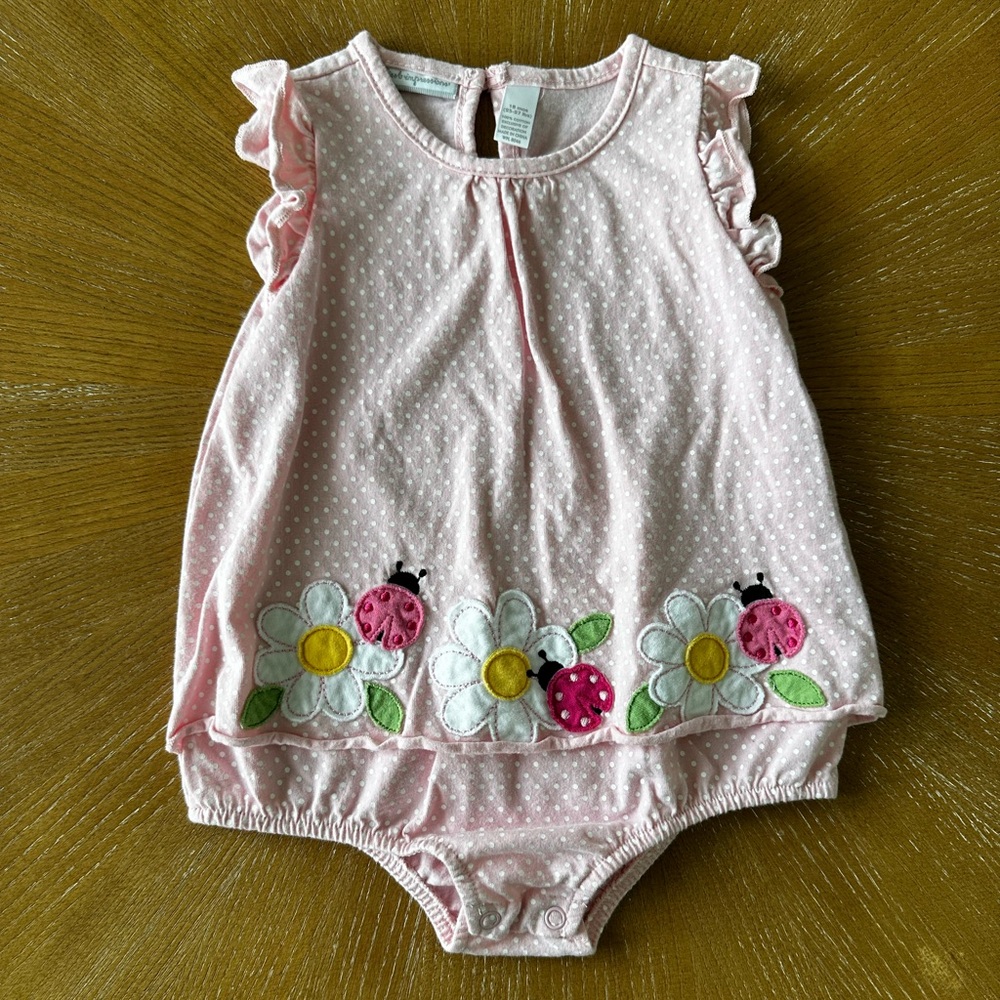 Pink Baby Romper with Ladybug and Flower Design